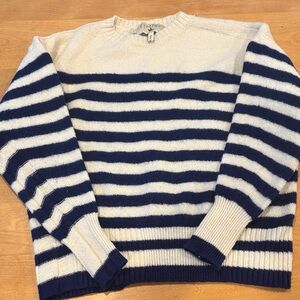 Cotélac wool stripe sweater, white/royal blue, crewneck, size 1 (XS?)